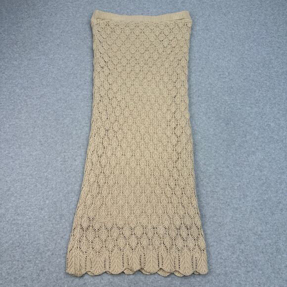 Freshman 1996 Crochet Knit Maxi Skirt WMNS M Beige Tan Lined Boho Chic 5T514989X - Picture 1 of 9